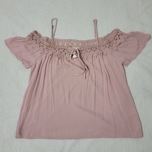 NWT Light Pink, Lace Cold Shoulder Top